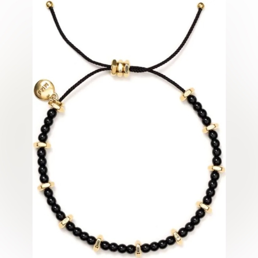 Adjustable Black and Gold Beaded Bracelet - Unknown Brand